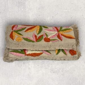 Cream Applique Floral Clutch- Cream